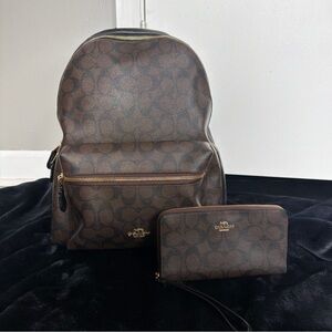 Coach Signature Brown Backpack and Wallet